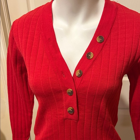 Vibrant Red V-Neck Women's Sweater - Picture 2 of 10